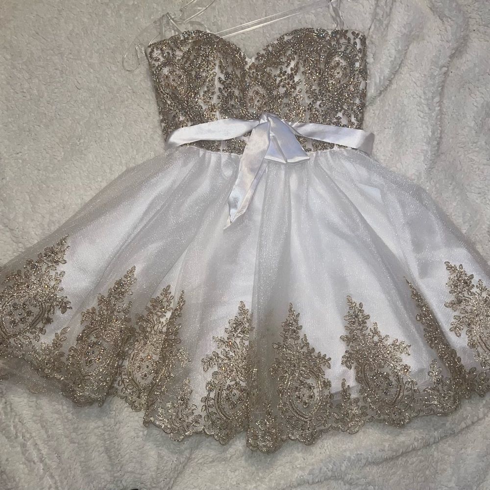 Brand: Hannah S.  White and gold Prom dress.  Size 4